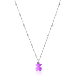 Pack gargantilla de plata y colgante oso de acero en color lila 12 mm Sweet Dolls^TOUS Outlet