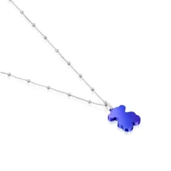 Pack gargantilla de plata y colgante oso de acero en color azul 22 mm Sweet Dolls^TOUS Online