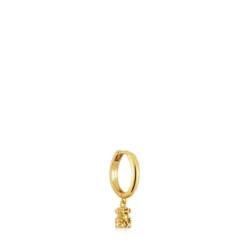 Pendiente individual de aro corto con baño de oro de 18 kt sobre plata y motivo oso Grain^TOUS Hot