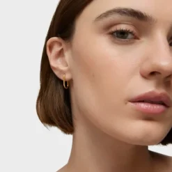 Pendiente individual de aro oval con baño de oro 18 kt sobre plata 17 mm Basics^TOUS Outlet