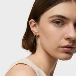 Pendiente individual de aro con baño de oro 18 kt sobre plata 13 mm Basics^TOUS