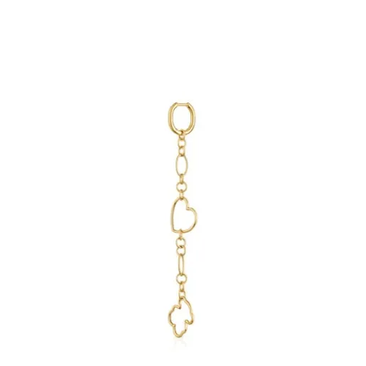 Pendiente individual largo con baño de oro 18 kt sobre plata y motivos New Silueta^TOUS Online