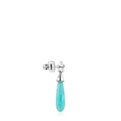 Pendiente suelto corto estrella de oro blanco con diamantes y amazonita Grain^TOUS Hot