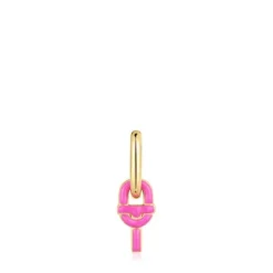 Pendiente suelto de aro con baño de oro 18 kt sobre plata y motivo colgante color fucsia MANIFESTO^TOUS New
