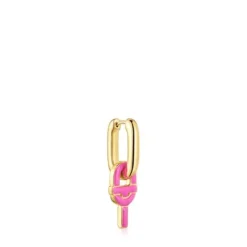 Pendiente suelto de aro con baño de oro 18 kt sobre plata y motivo colgante color fucsia MANIFESTO^TOUS New