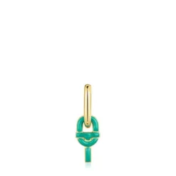 Pendiente suelto de aro con baño de oro 18 kt sobre plata y motivo colgante color verde MANIFESTO^TOUS Discount