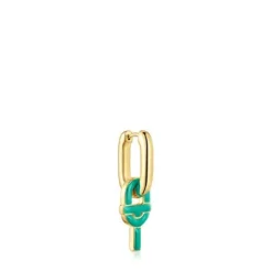 Pendiente suelto de aro con baño de oro 18 kt sobre plata y motivo colgante color verde MANIFESTO^TOUS Discount