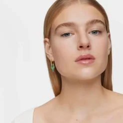 Pendiente suelto de aro con baño de oro 18 kt sobre plata y motivo colgante color verde MANIFESTO^TOUS Discount