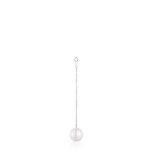 Pendiente suelto largo de oro blanco y perla cultivada Grain^TOUS Online