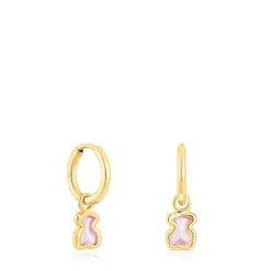 Pendientes aro con baño de oro 18 kt sobre plata oso rosa Gregal^TOUS