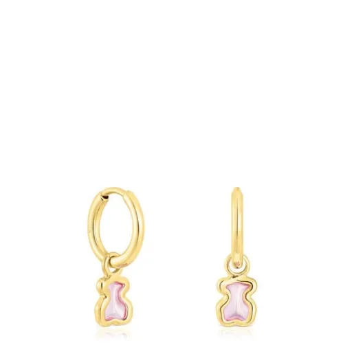 Pendientes aro con baño de oro 18 kt sobre plata oso rosa Gregal^TOUS