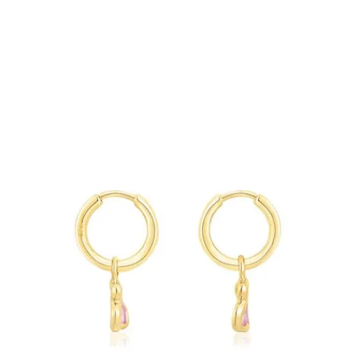 Pendientes aro con baño de oro 18 kt sobre plata oso rosa Gregal^TOUS