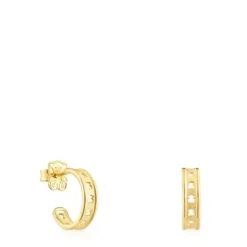 Pendientes aro con baño de oro 18 kt sobre plata pequeños con silueta Bear Row^TOUS Best
