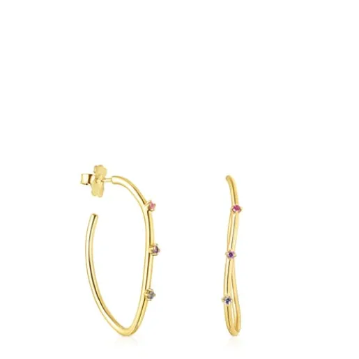 Pendientes aro con baño de oro 18 kt sobre plata y gemas Magic Nature^TOUS Clearance