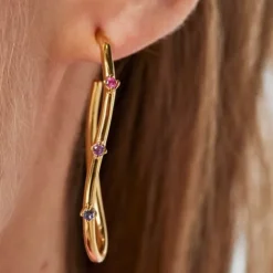 Pendientes aro con baño de oro 18 kt sobre plata y gemas Magic Nature^TOUS Clearance