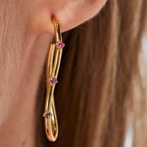 Pendientes aro con baño de oro 18 kt sobre plata y gemas Magic Nature^TOUS Clearance