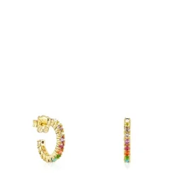 Pendientes aro con baño de oro 18 kt sobre plata y gemas Straight Color^TOUS