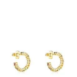 Pendientes aro con baño de oro 18 kt sobre plata y gemas Straight Color^TOUS