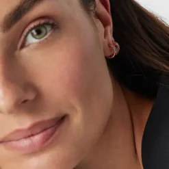 Pendientes aro con baño de oro rosa 18 kt sobre plata y oso y espinelas Motif^TOUS Hot