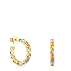 Pendientes aro con baño de oro 18 kt sobre plata y zafiros multicolor Glaring^TOUS New