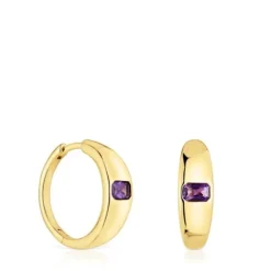 Pendientes aro cortos con baño de oro 18 kt sobre plata y amatista Basic Colors^TOUS Clearance