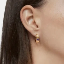 Pendientes aro cortos con baño de oro 18 kt sobre plata y amatista Basic Colors^TOUS Clearance