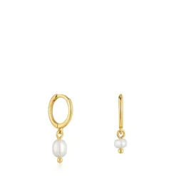 Pendientes aro cortos con baño de oro 18 kt sobre plata y perlas cultivadas Sugar Party^TOUS New