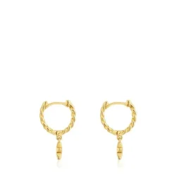 Pendientes aro cortos con baño de oro 18 kt sobre plata motivo estrella Bold Motif^TOUS New