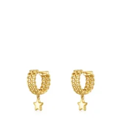Pendientes aro cortos con baño de oro 18 kt sobre plata motivo estrella Bold Motif^TOUS New
