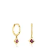 Pendientes aro cortos con baño de oro 18 kt sobre plata y detalle rodolita Basic Colors^TOUS New