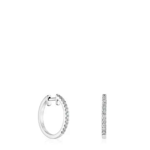 Pendientes aro cortos de oro blanco con diamantes 12,5 mm Les Classiques^TOUS Hot