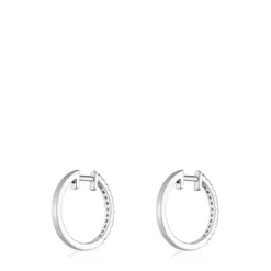 Pendientes aro cortos de oro blanco con diamantes 12,5 mm Les Classiques^TOUS Hot