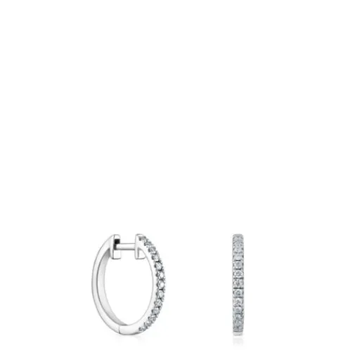Pendientes aro cortos de oro blanco con diamantes 11 mm Les Classiques^TOUS