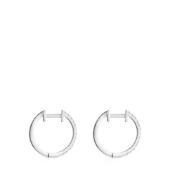 Pendientes aro cortos de oro blanco con diamantes 11 mm Les Classiques^TOUS