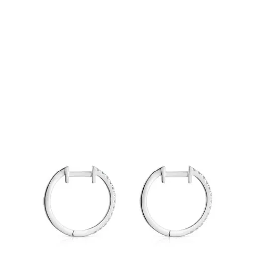 Pendientes aro cortos de oro blanco con diamantes 11 mm Les Classiques^TOUS