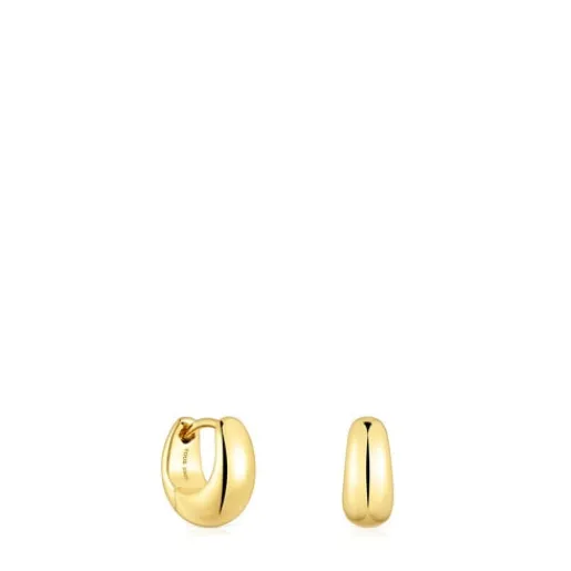 Pendientes aro cortos gruesos con baño de oro 18 kt sobre plata Basicos^TOUS Outlet