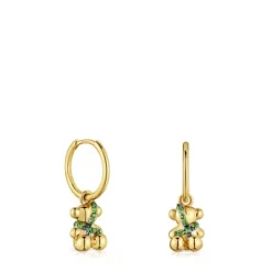 Pendientes aro cortos oso con baño de oro 18 kt sobre plata y cromodiópsido Lligat^TOUS Hot
