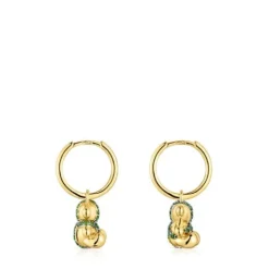 Pendientes aro cortos oso con baño de oro 18 kt sobre plata y cromodiópsido Lligat^TOUS Hot