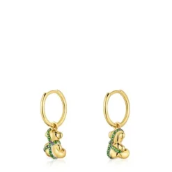 Pendientes aro cortos oso con baño de oro 18 kt sobre plata y cromodiópsido Lligat^TOUS Hot