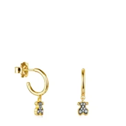 Pendientes aro cortos oso con baño de oro 18 kt sobre plata y diamantes Nocturne^TOUS Best