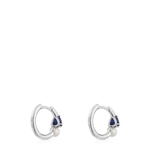 Pendientes aro de oro blanco, iolita y perla cultivada Ivette^TOUS