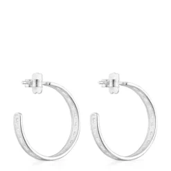Pendientes aro de plata con silueta de oso Bear Row^TOUS Sale