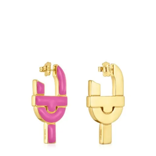 Pendientes aro de plata y esmalte fucsia MANIFESTO^TOUS Clearance