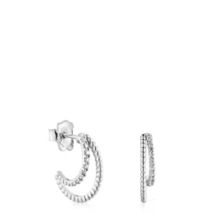 Pendientes aro doble corto de oro blanco con diamantes Les Classiques^TOUS Best