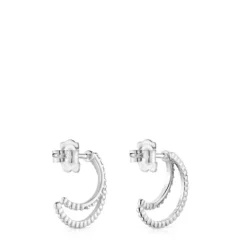 Pendientes aro doble corto de oro blanco con diamantes Les Classiques^TOUS Best