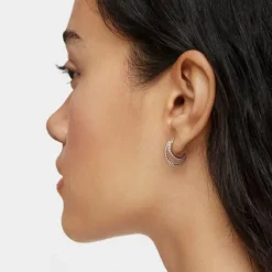 Pendientes aro doble corto de oro blanco con diamantes Les Classiques^TOUS Best