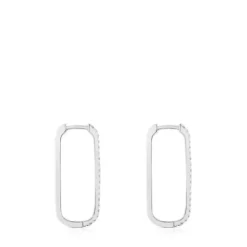 Pendientes aro largos oval de oro blanco con diamantes Les Classiques^TOUS Discount