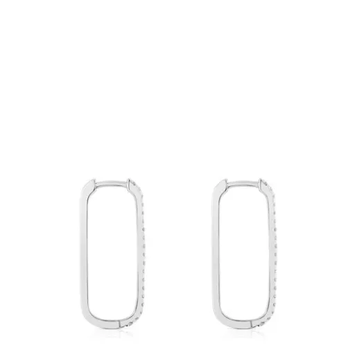 Pendientes aro largos oval de oro blanco con diamantes Les Classiques^TOUS Discount