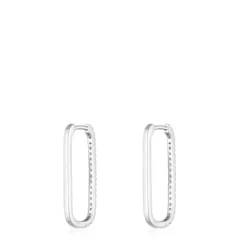 Pendientes aro largos oval de oro blanco con diamantes Les Classiques^TOUS Discount