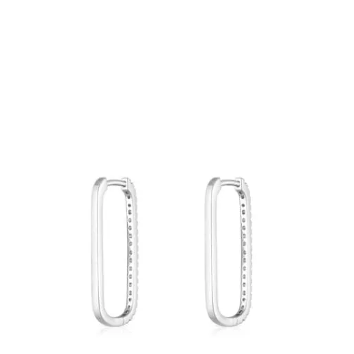 Pendientes aro largos oval de oro blanco con diamantes Les Classiques^TOUS Discount